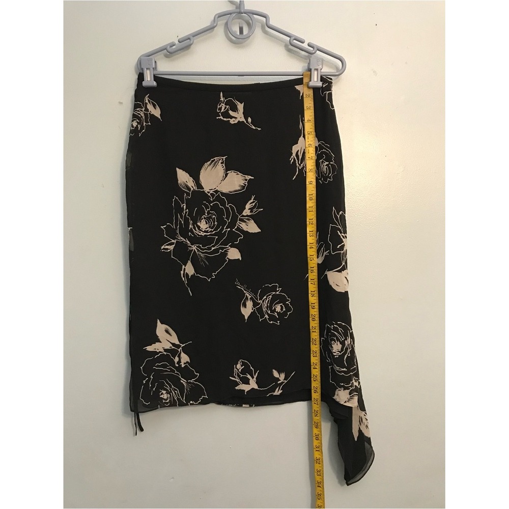 Dan Buchman Black Cream Floral Asymmetrical Skirt Flowy Sz 12 NWT